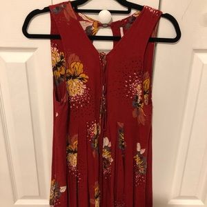 red free people floral tunic top
